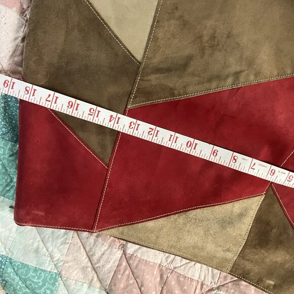 Kenneth Cole Suede Leather Patchwork Mini Skirt Womens 8 Y2K Gilmore Friends - Picture 8 of 10